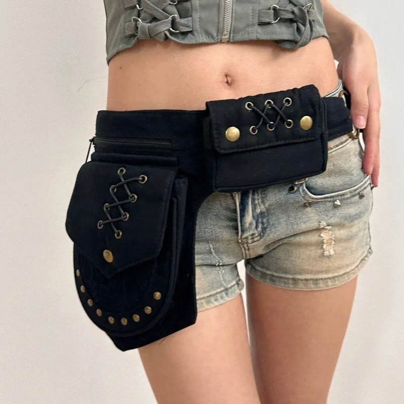 Belt Bag Leather Wide - 빈티지 리벳 와이드 웨이스트 백 아메리칸