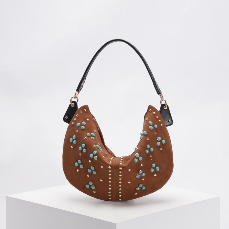 빈티지 웨스턴 호보 숄더백 여성용 보헤미안 터키석 리벳 - Half Moon Bag Suede 리뷰 및 가격