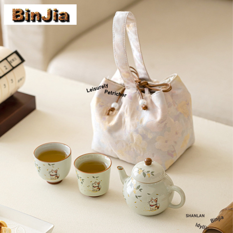 손으로 그린 금잔화 새끼 고양이 여행용 차 세트 키트  - Luxury Bags Hand Painted 리뷰 및 가격
